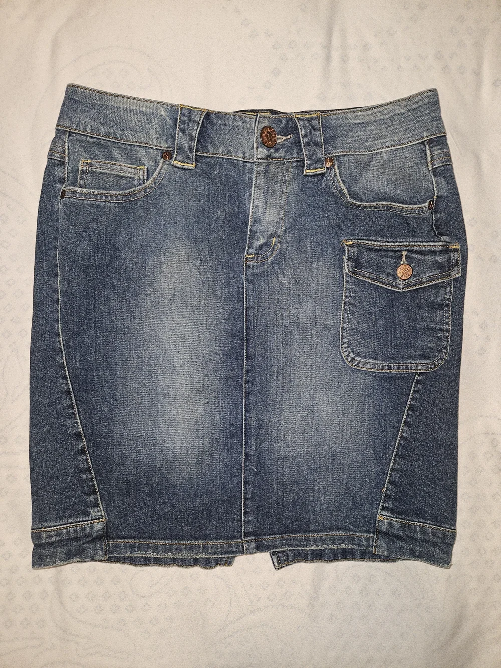 lola Blue Denim Pencil Skirt with Pocket Flap